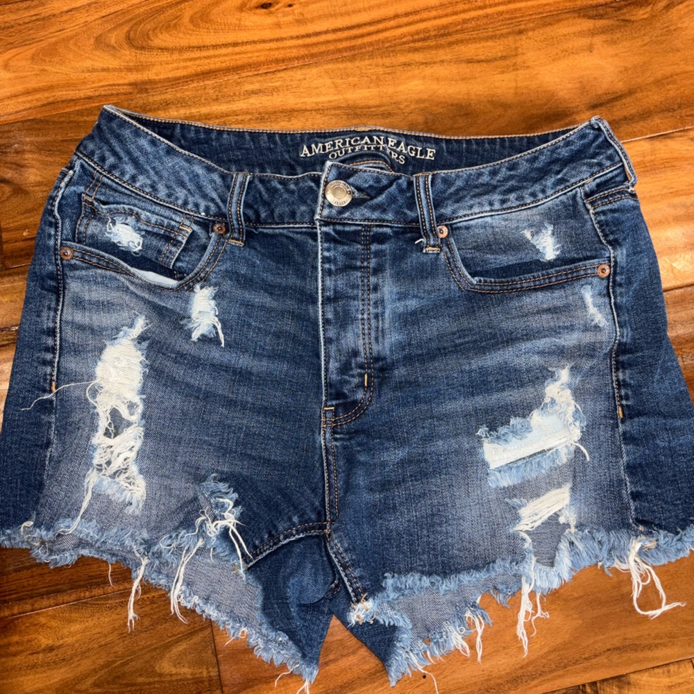 American Eagle Outfitters Distressed Dark Blue Denim Cutoff Shorts